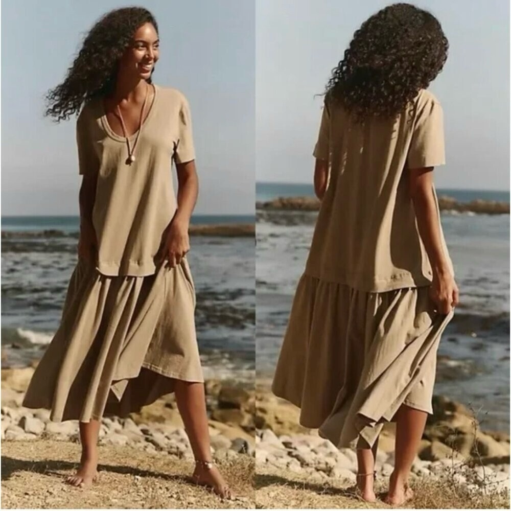 NWOT Free People Modest Herron Oversized Maxi Drop Waist Shirt Dress Size Small